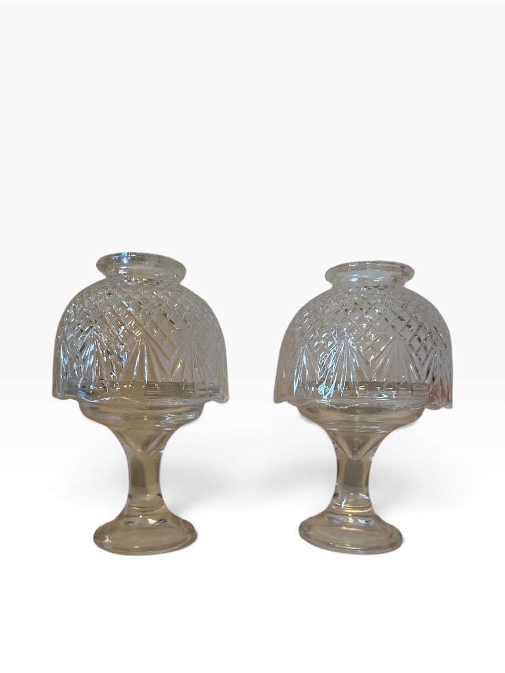 PartyLite Clear Cut-Glass Fairy Light Pedestal Candle Holders - Pair